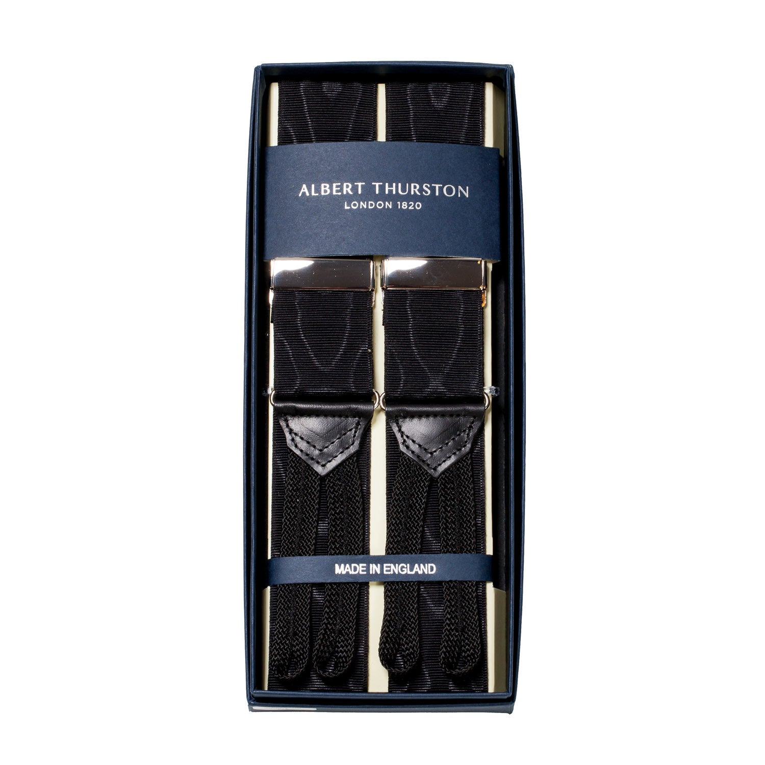 Black Button Suspenders made of Silk Moiré